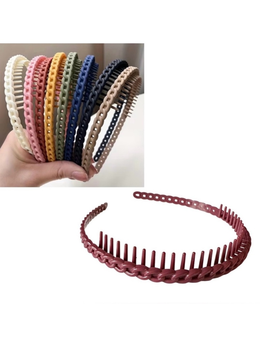 🔴 5 for $10 ONE Burgundy Plastic Toothed Headband Braided Design